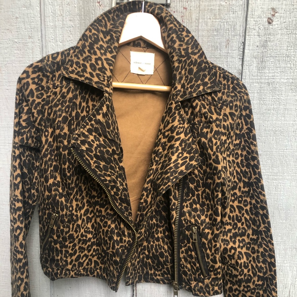 Leopard moto jacket with pockets